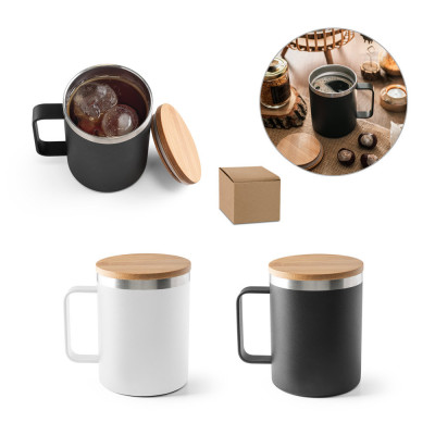 LAUDA. Mug in 90 recycled stainless steel with bamboo lid 420 mL
